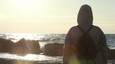 Back view of a person looking to the sea Video stock 10708983