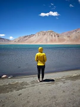 Back view of a person thinking and relaxing in the vast wilderness of Mendo.. Stock Photos