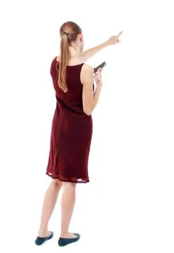 Back view of pointing young beautiful  girl with tablet computer Stock Photos