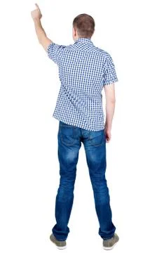 Back view of  pointing young men in  shirt and jeans Stock Photos