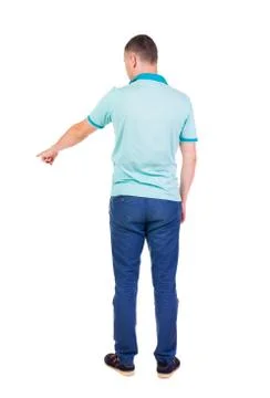Back view of  pointing young men in  shirt and jeans Stock Photos