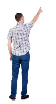 Back view of  pointing young men in  shirt and jeans Stock Photos