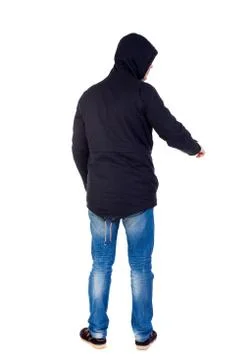 Back view of  pointing young men in parka Stock Photos