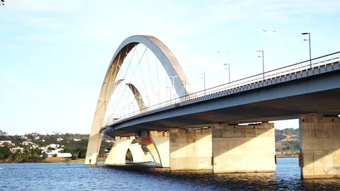 Back View of the Ponte JK Bridge in Brasilia, Brazil Stock Footage 112026183