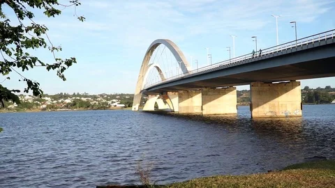 Back View of the Ponte JK Bridge in Brasilia, Brazil Stock Footage 112026399