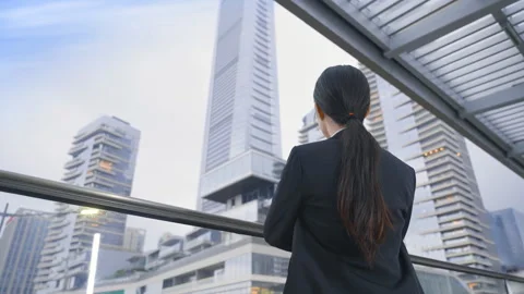Back view portrait successful confident businesswoman wearing formal suit Stock Footage 331606196