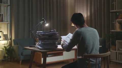 Back View Of Pressure Asian Man Throw Away The Paper While Working Hard With Stockbeeldmateriaal 196931767