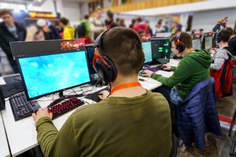Back view on professional gamers Stock Photos