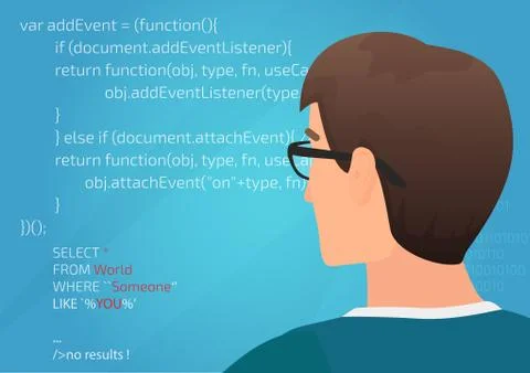 Back view of programmer working on a code vector illustration. Illustrazione stock