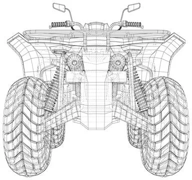 Back view. Quad bike. vector four-wheeled motorcycle in wire-frame. Vector Stock Illustration