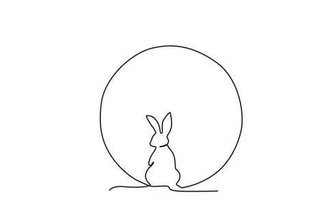Back view of a rabbit and the moon Stock Illustration