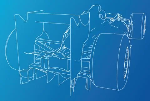 Back view race car. Abstract drawing. Tracing illustration of 3d. Illustrazione stock