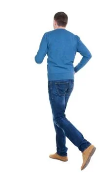 Back view of running man in blue pullover Stock Photos