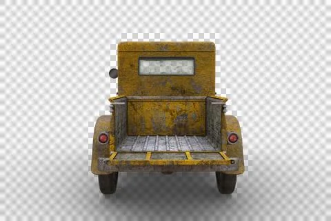 Back view of rusty old yellow vintage farm pickup truck with peeling paintw.. Stock Illustration