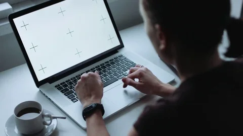 Back view of scientist working on laptop Stock Footage 70153166
