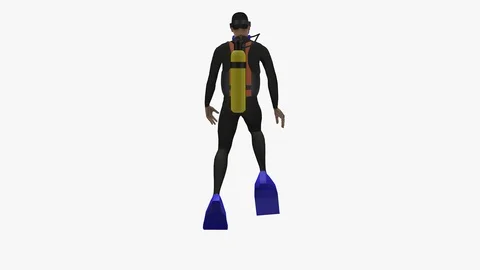 BACK VIEW OF SEA DIVER STANDING SWIMMING UNDERWATER EMBEDDED ALPHA LOOPED ANI Stock-Footage 98667801