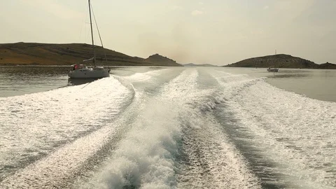  Back view of Search and Rescue speedboat on the way to the Kornati islands  Stock Footage 94617767