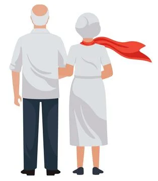 Back View of Senior Couple Walking Arm in Arm Stock Illustration