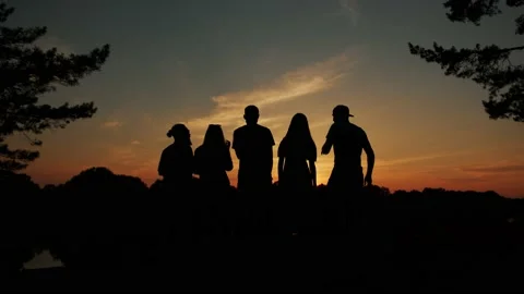 Back view of the silhouettes of a group ... | Stock Video | Pond5
