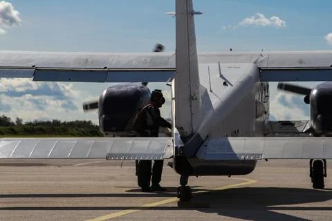 Back view of a skydiving plane getting ready for takeoff Stock Photos