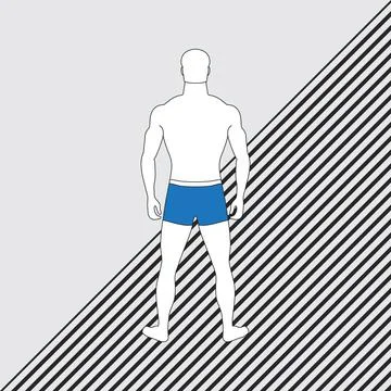 Back view of slender man in blue swimming trunks Stock Illustration