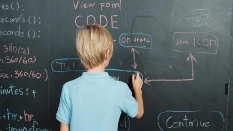 Back view of smart student writing engineering prompt on blackboard. Erudition. Vídeo Stock 274504767