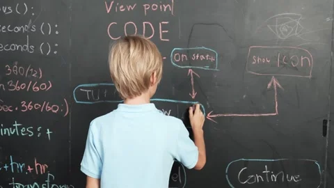 Back view of smart student writing engineering prompt on blackboard. Erudition. Vídeo Stock 278758946