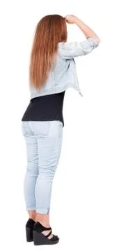 Back view of standing beautiful red head woman Stock Photos