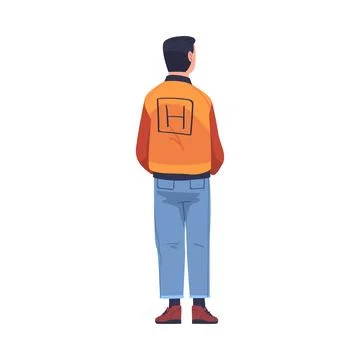 Back View of Standing Guy with Hands in Pockets Looking at Something Vector Stock Illustration