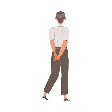 Back View of Standing Man with Hands Behind Looking at Something Vector Stock Illustration