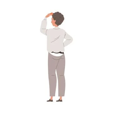 Back View of Standing Man Scratching Head Looking at Something Vector Stock Illustration