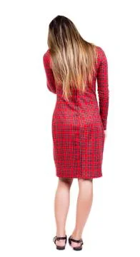 Back view of standing young beautiful  woman Stock Photos