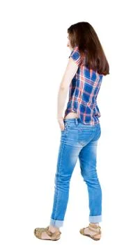 Back view of standing young beautiful  woman Stock-Fotos