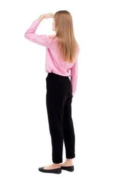 Back view of standing young beautiful  woman Stock-Fotos