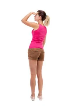 Back view of standing young beautiful  woman Stock Photos