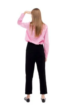 Back view of standing young beautiful  woman Stock-Fotos