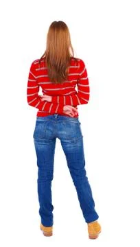 Back view of standing young beautiful  woman Stock-Fotos