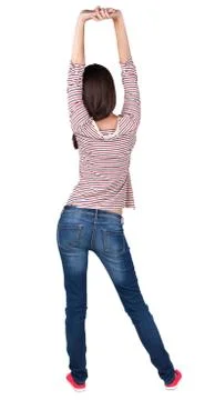 Back view of standing young beautiful  brunette woman Foto stock