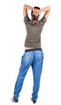 Back view of standing young beautiful  brunette woman Stock Photos