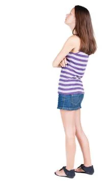 Back view of standing young beautiful  brunette woman Stock Photos