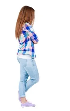 Back view of standing young beautiful redhead woman Stock Photos