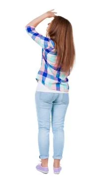 Back view of standing young beautiful redhead woman Stock Photos