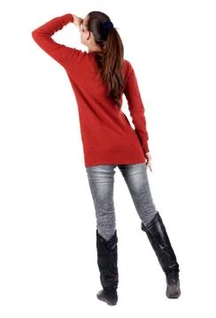Back view of standing young beautiful  woman Stock Photos