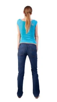 Back view of standing young beautiful  blonde woman Stock-Fotos