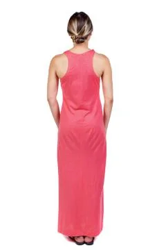 Back view of standing young beautiful  woman Stock Photos