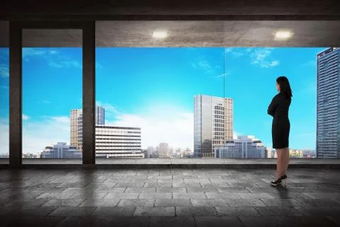 Back view of successful manager looking the city Stock Photos