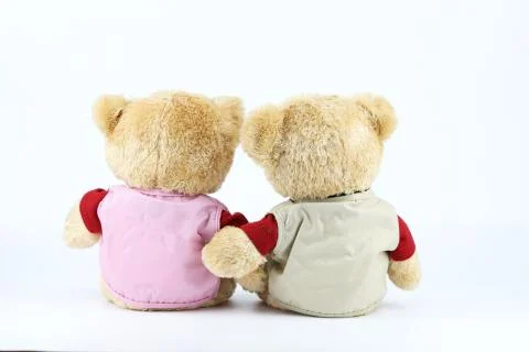 Back view teddy bears isolated and white background Stock Photos