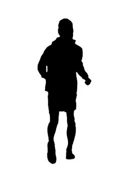 Back View Thin Man Running Isolated Graphic Silhouette Stock Illustration