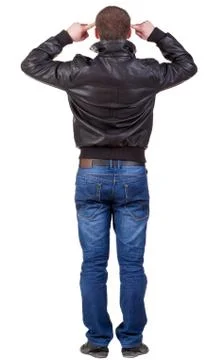 Back view of thinking  man in jacket Stock Photos