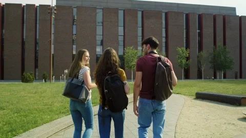Back view of three caucasian students walking through university campus Stock-Footage 245432170